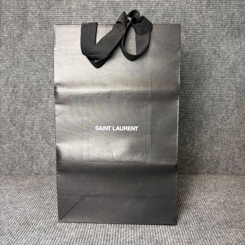 Saint Laurent Large Black Luxury Shopping Gift Bag Ribbon Handles Authentic YSL